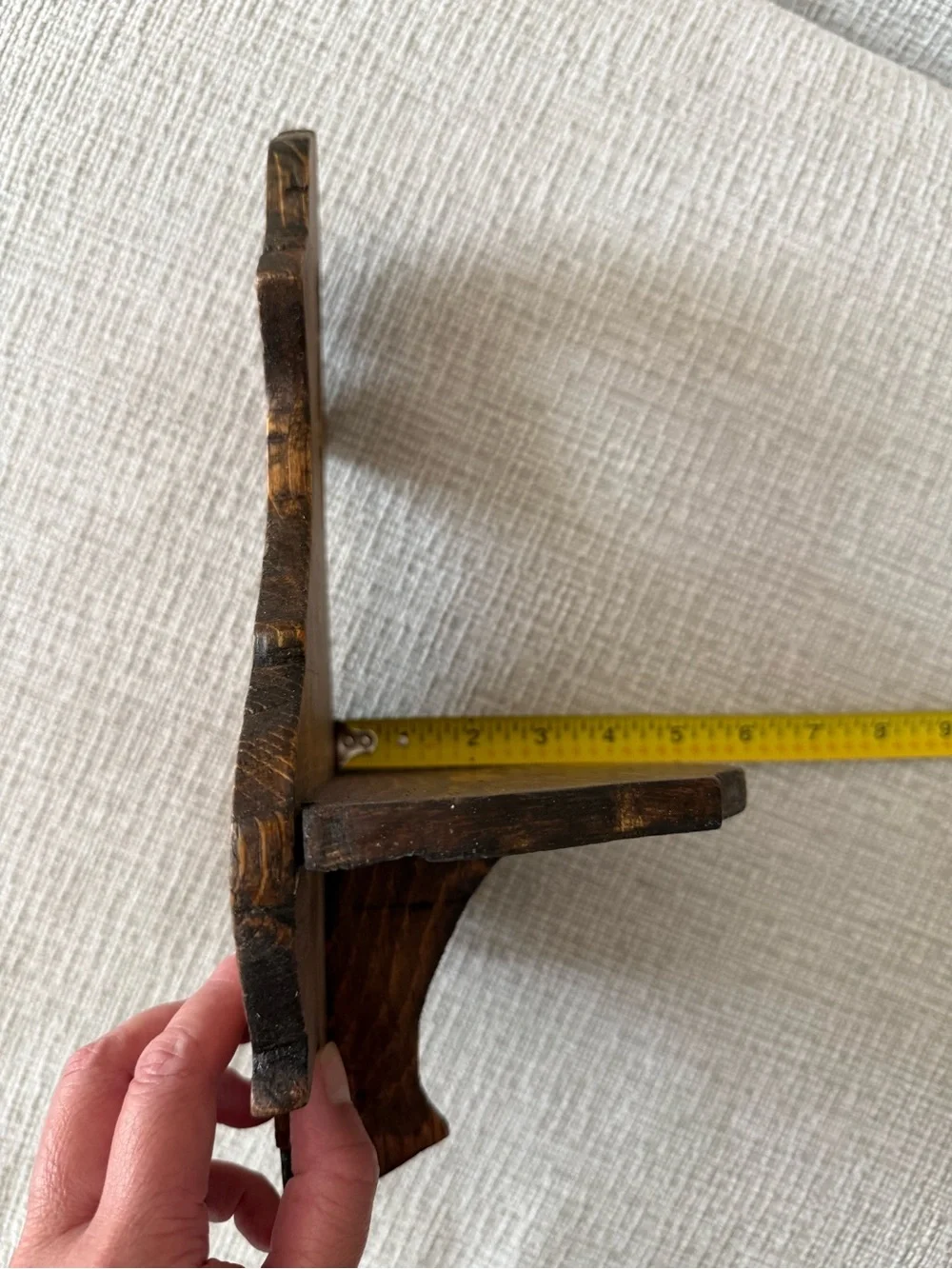Older Vintage Wooden Wall Display Shelf - Hand Carved Edges & Keyhole